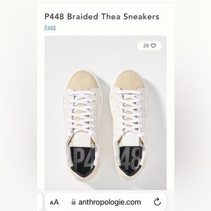 P448 braided Thea sneakers. White sneakers tan fur from Anthropologie brand p448